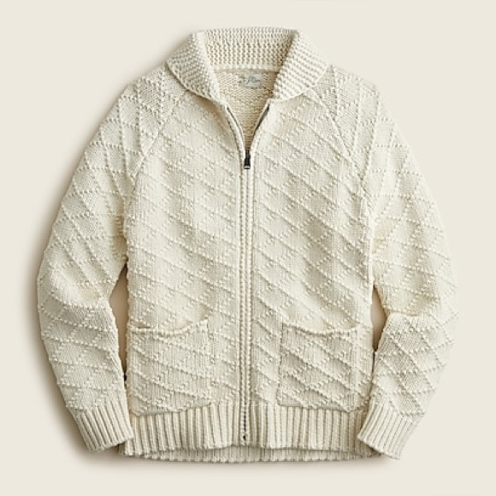 Brand New with tags! J. Crew Cotton diagonal jacquard full-zip sweater ~ 2025